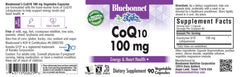 BlueBonnet CoQ-10 label highlights vegan, non-GMO, gluten-free attributes for clean nutrition.
