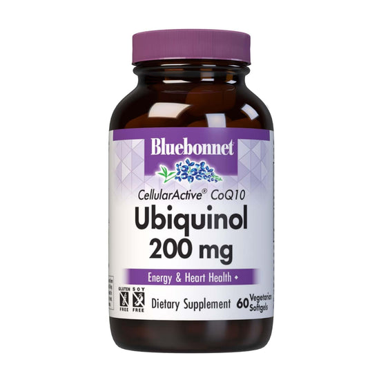 Front view of Bluebonnet CellularActive CoQ10 Ubiquinol 200 mg Vegetarian Softgels bottle