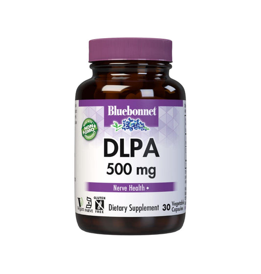 Bluebonnet DLPA 500 mg vegetable capsules front view