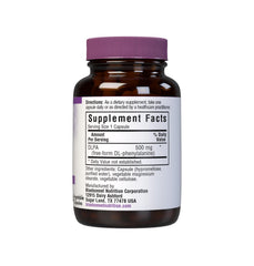 Bluebonnet DLPA 500 mg vegetable capsules label