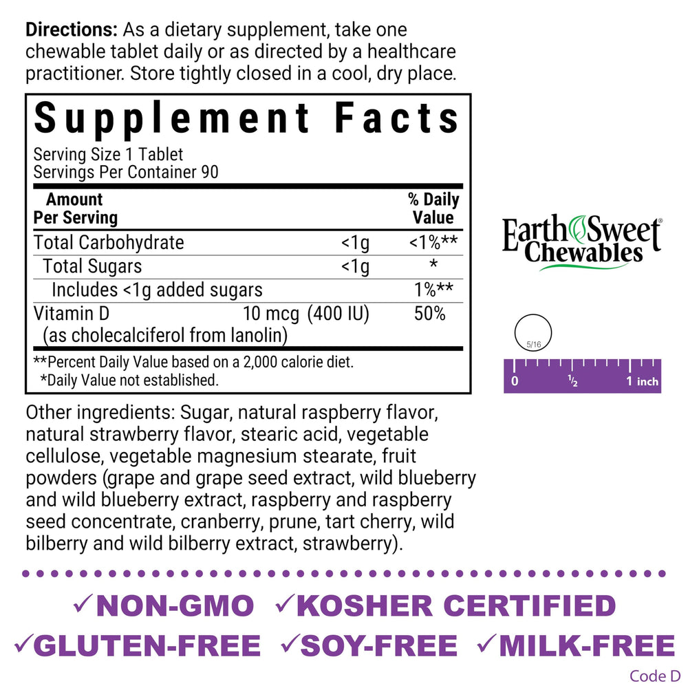 EarthSweet raspberry-flavored D3 chewables close-up