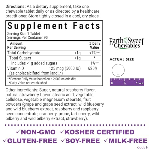 Close-up of raspberry-flavored Vitamin D3 chewable tablet