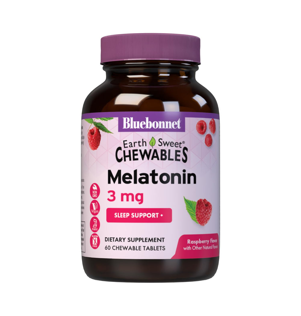 Bluebonnet EarthSweet Melatonin 3 mg chewables Raspberry flavor bottle front