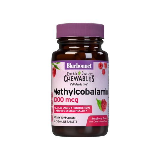 Bluebonnet EarthSweet Methylcobalamin 1,000 mcg chewables bottle label with active B12