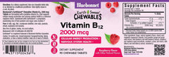 Bottle of BlueBonnet EarthSweet Vitamin B12 2000 mcg Raspberry chewables - 90 tablets
