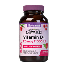 Bluebonnet EarthSweet Vitamin D3 1000 IU Raspberry chewable tablet front view