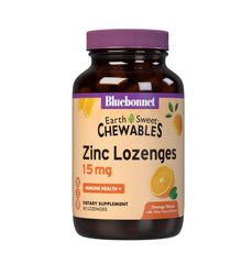 Bluebonnet EarthSweet Zinc Lozenges 15 mg + Vitamin C, orange flavor, 60-count bottle front view