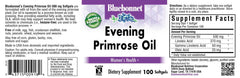 Close-up of BlueBonnet Evening Primrose Oil Softgels capsules and label
