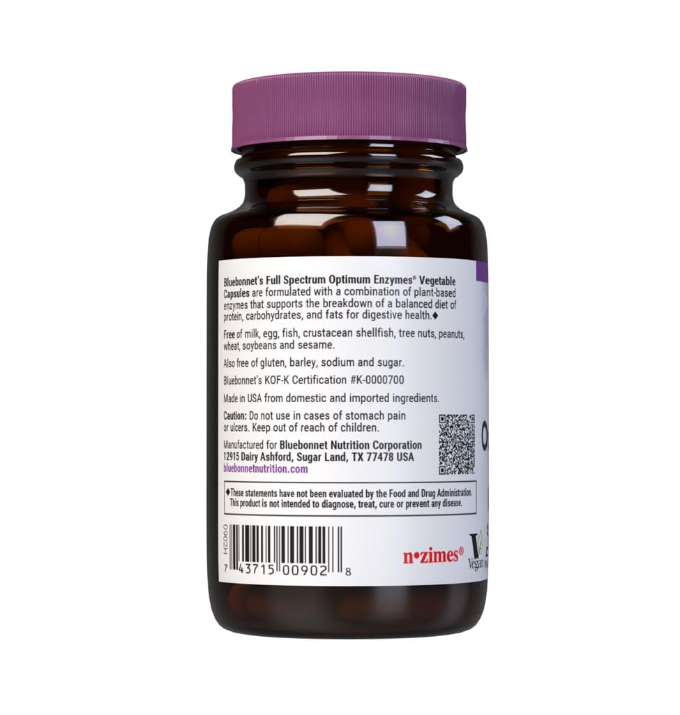 Close up of ingredients and label on BlueBonnet enzymes supplement bottle