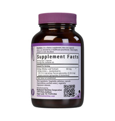 Close-up of 60 vegetable capsules for BlueBonnet Ginkgo Biloba supplement