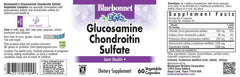 Close-up of BlueBonnet Glucosamine Chondroitin Sulfate ingredients label on bottle