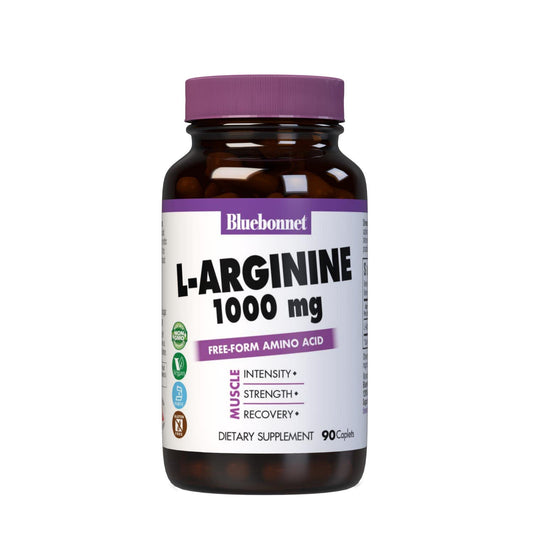 BlueBonnet L-Arginine 1000 mg Caplets bottle – 90 count, front view