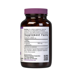 Label showing free-form L-Arginine 500 mg ingredients