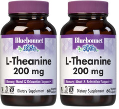 BlueBonnet L-Theanine 200mg bottle with 60 servings for calm focus.