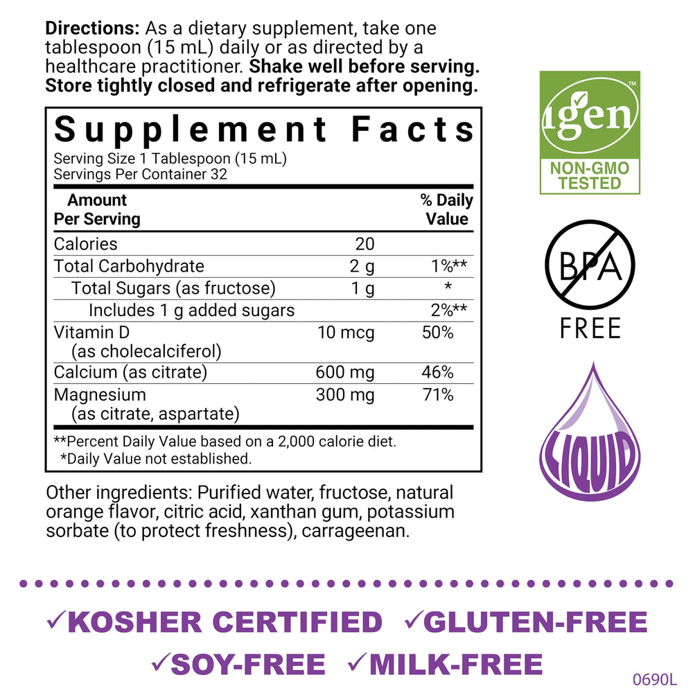 Ingredients panel showing calcium citrate magnesium citrate and vitamin D3