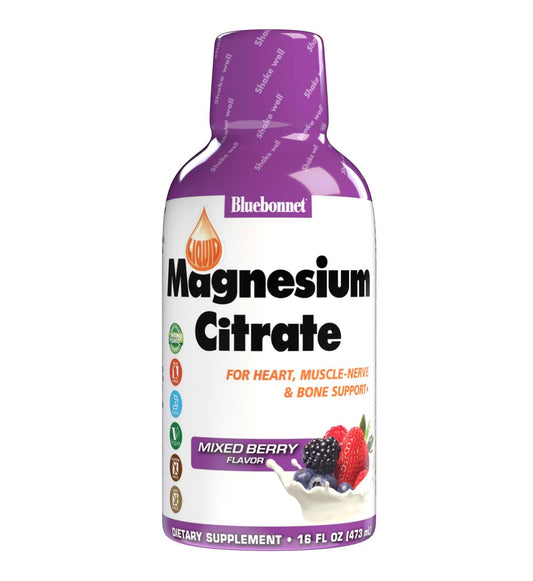 Bluebonnet Magnesium Citrate 420 mg Liquid Bottle with Mixed Berry Flavor