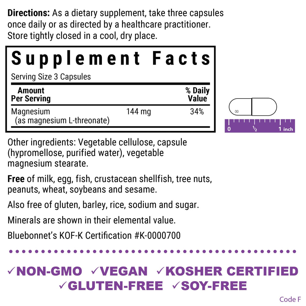 Nutrition facts panel showing 144 mg per serving Magtein magnesium