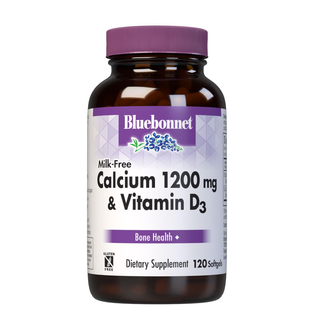 Bluebonnet Milk-Free Calcium 1200 mg + Vitamin D3 softgels bottle front view