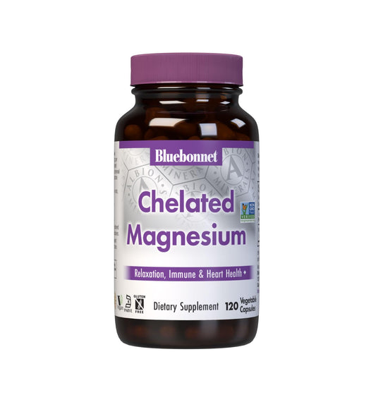 Front view of Bluebonnet Nutrition Albion Magnesium 200 mg bottle