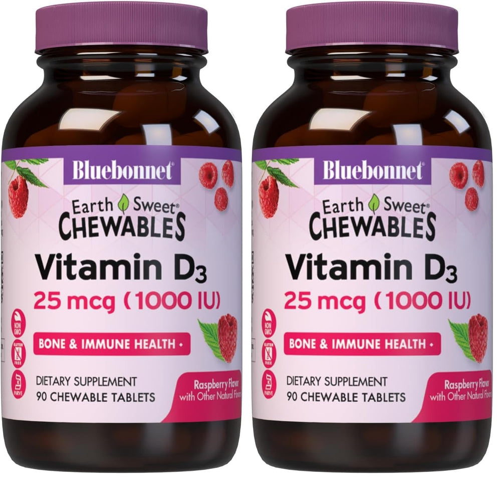 Bluebonnet EarthSweet Vitamin D3 1000IU Raspberry Chewable - Pack of 2 (Hero image)