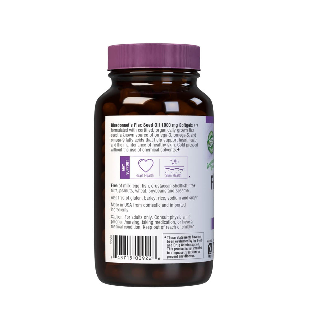 BlueBonnet Flax Seed Oil 1000 mg Softgels packaging label back