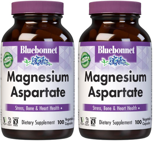 Bluebonnet Nutrition Magnesium 400 mg Chelated Magnesium Aspartate bottle - Pack of 2
