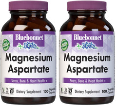 Bluebonnet Nutrition Magnesium 400 mg Chelated Magnesium Aspartate bottle - Pack of 2