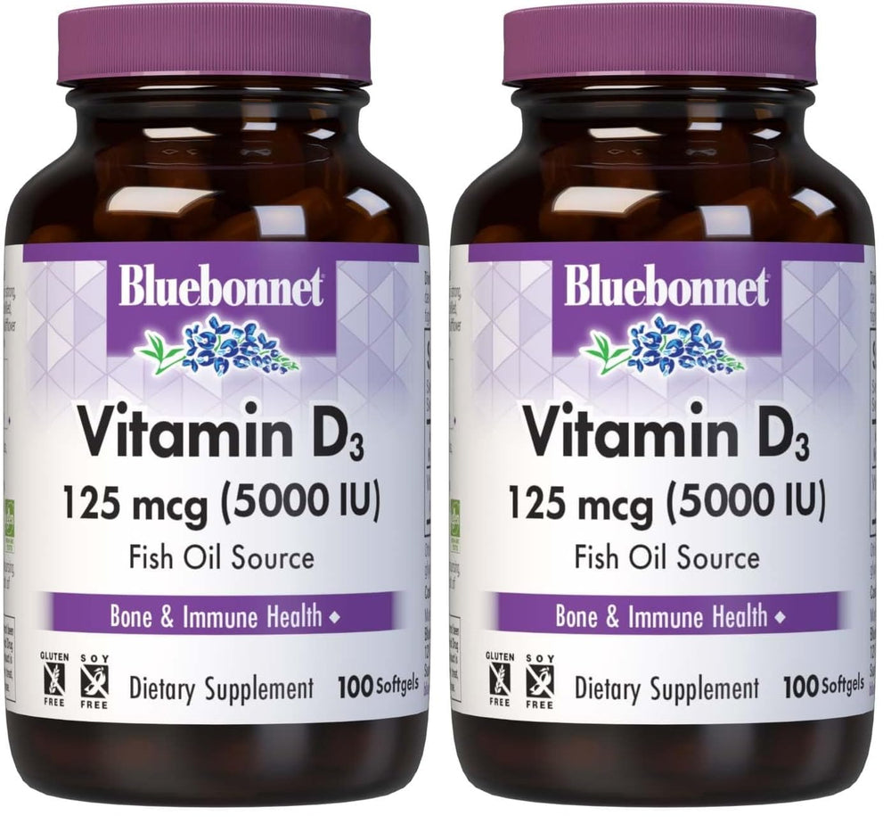 BlueBonnet Nutrition Vitamin D3 5000 IU Softgels 2-Pack Front View