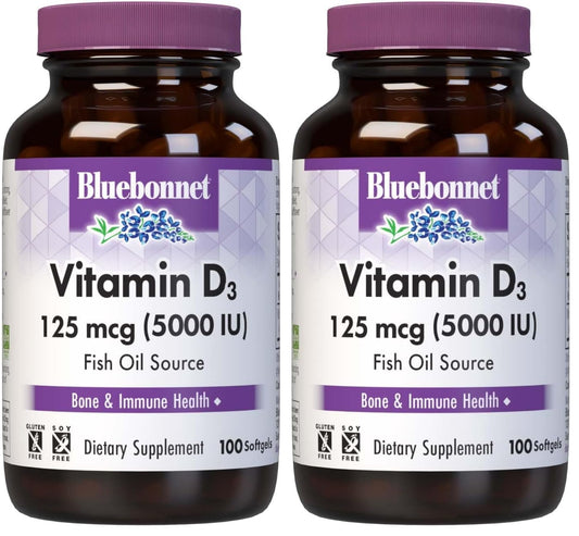 BlueBonnet Nutrition Vitamin D3 5000 IU Softgels 2-Pack Front View