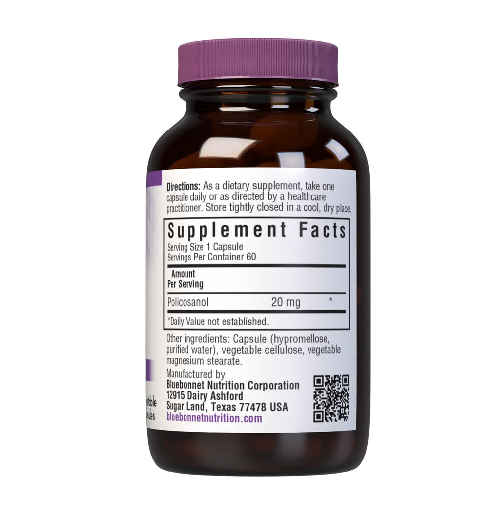 Product label showing policosanol derived from non-GMO sugarcane wax