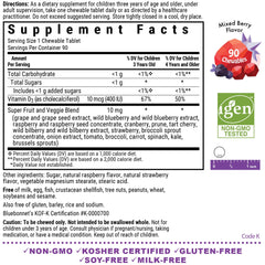 Ingredients list showing vitamin D3 from lanolin and a base of super fruits and vegetables