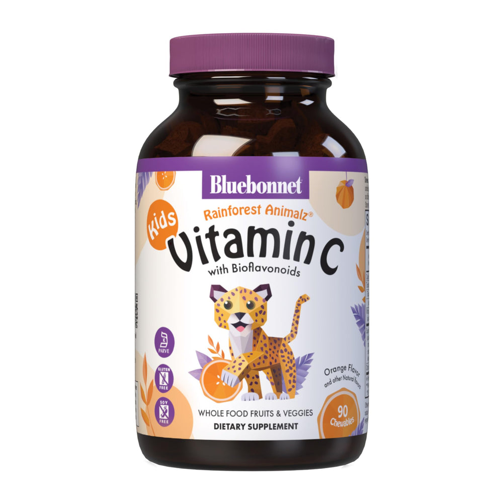 Bluebonnet Rainforest Animalz Vitamin C kids' supplement package with orange flavor