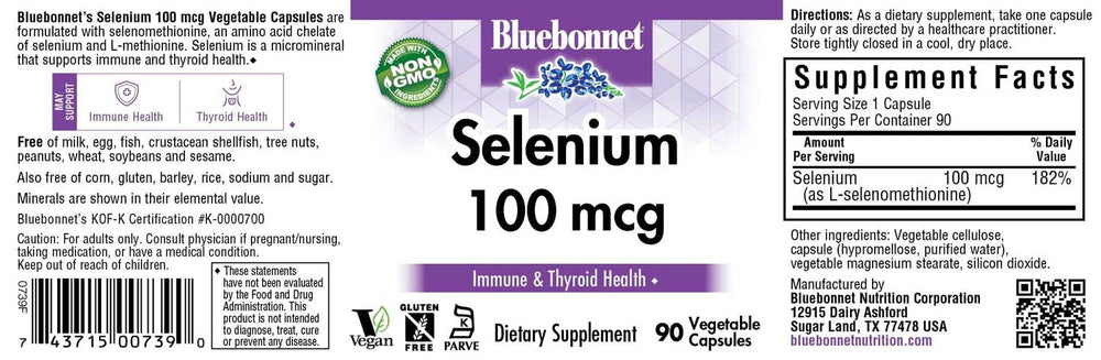Amber glass bottle packaging for Bluebonnet Selenium capsules