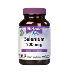 Bluebonnet Selenium 200mcg capsules in a bottle labeled L-selenomethionine