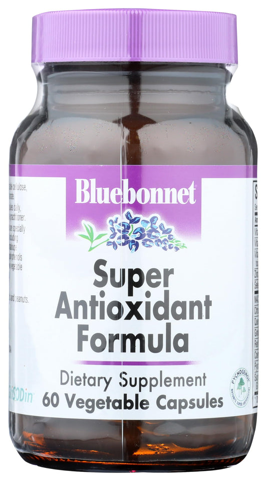 BlueBonnet Super Antioxidant Formula Vegetarian Capsules bottle with label – White, 60 Count
