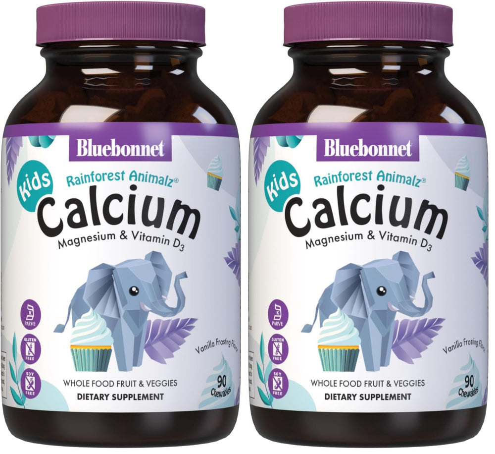 BlueBonnet Super Earth Animalz Calcium Magnesium Vitamin D3 chews in vanilla frosting flavor