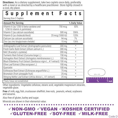 Ingredients on bottle label: vitamins A, C & D3, NAC and quercetin