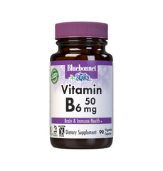 Bluebonnet Vitamin B6 50 mg bottle in amber glass packaging