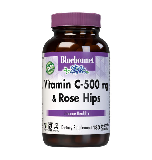 BlueBonnet Vitamin C 500 mg + Rose Hips Vegetable Capsules bottle