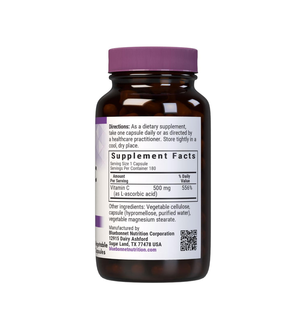 Bluebonnet Vitamin C 500 mg capsules label showing IP vitamin C (L-ascorbic acid)