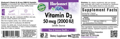 Supplement facts and allergen-free labeling on BlueBonnet Vitamin D3 capsules