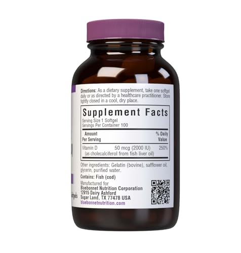 Bluebonnet Vitamin D3 2000 IU capsules back label