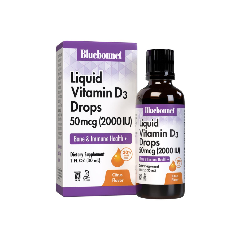 Bluebonnet Vitamin D3 Drops bottle front showing 2000 IU