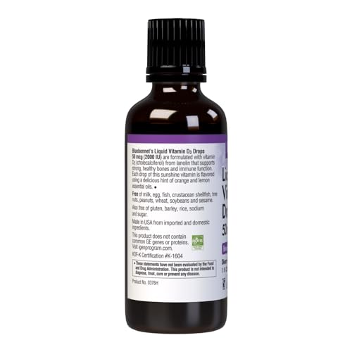 Label with ingredients for Bluebonnet Vitamin D3 Drops