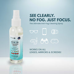 Spray applying BlueGuard onto eyeglass lenses