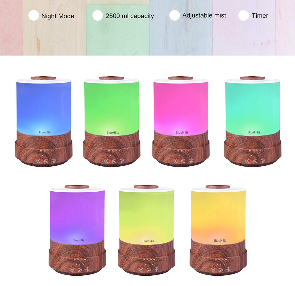 Close-up of BlueHills diffuser LED color options