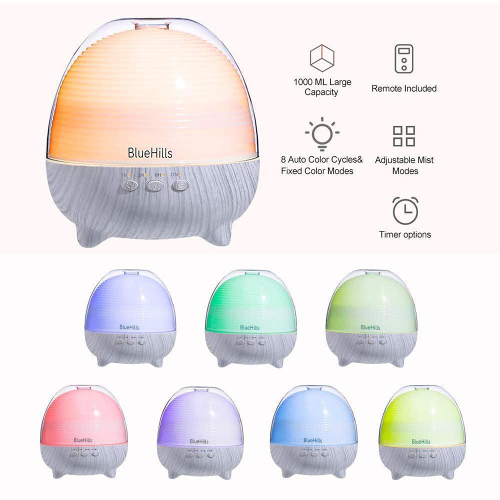 BlueHills diffuser timer options and remote offer flexible, on-demand aroma sessions.