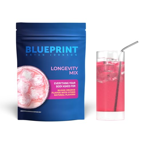 Front label of Blueprint Bryan Johnson Longevity Mix bottle