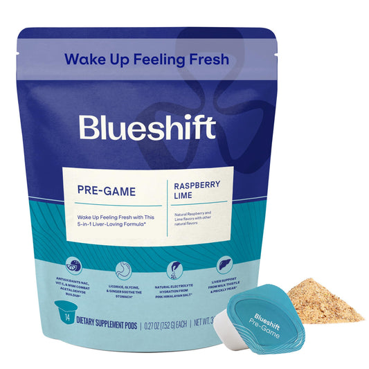 Blueshift Pre-Game 14-pack raspberry lime drink mix packets front view
