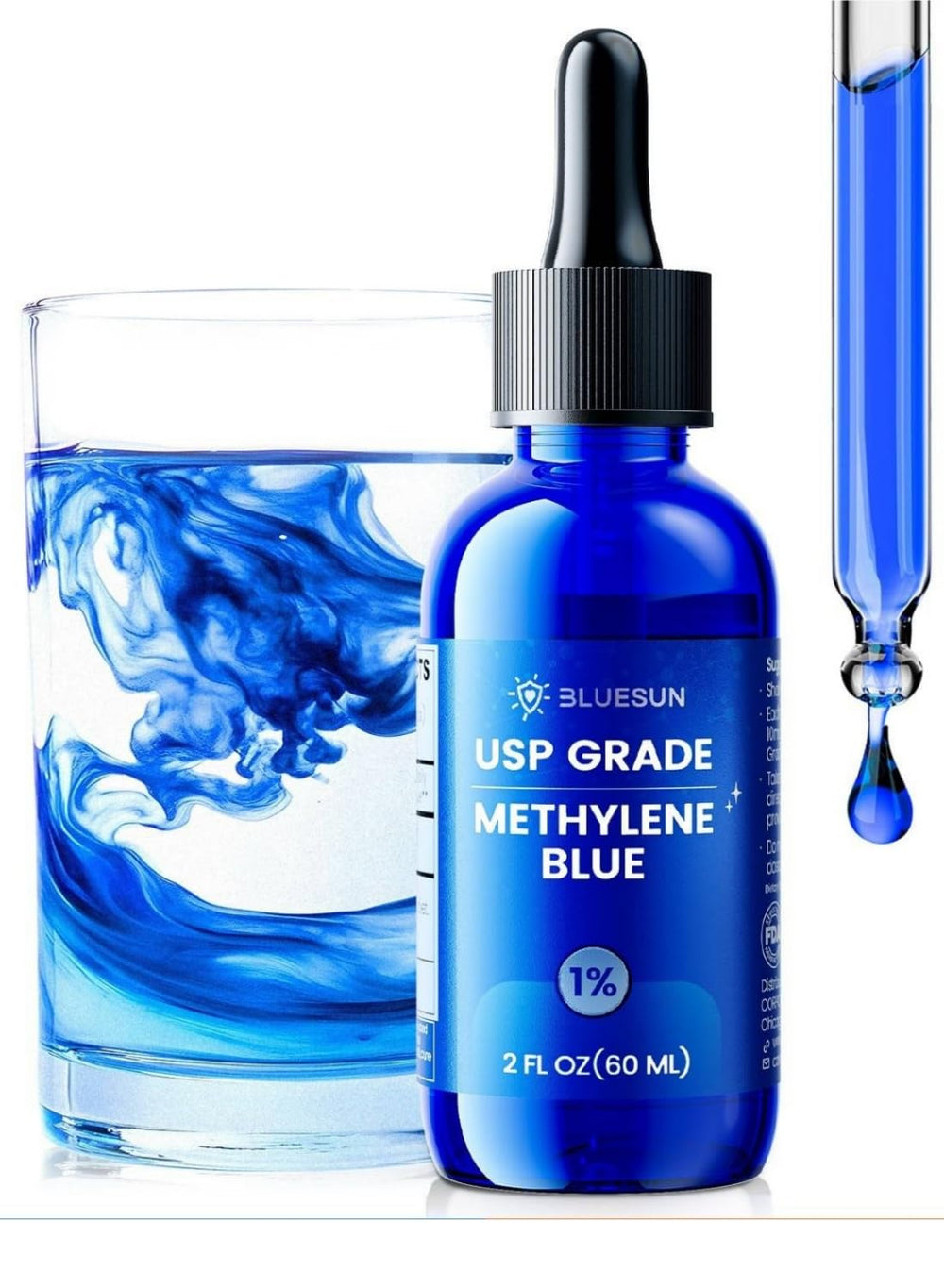 Bluesun Methylene Blue 1% liquid drops label on bottle